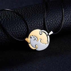 Парный кулон для влюблённых из стали Коты. Двойные кулоны Кошки на шнурках